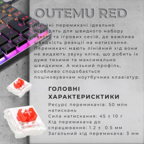 Клавиатура GamePro MK141R Red Swich Low Profile RGB USB Dark Gray (MK141R)