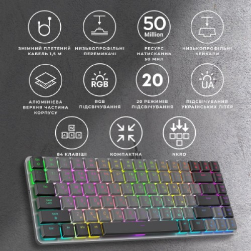 Клавиатура GamePro MK141R Red Swich Low Profile RGB USB Dark Gray (MK141R)