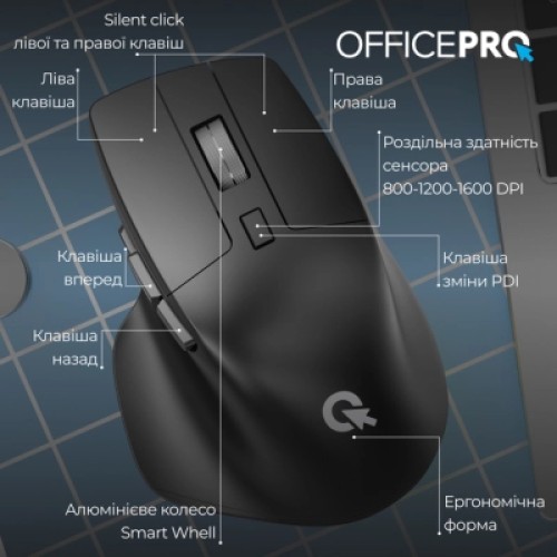 Мышка OfficePro M395B Silent Click Ergonomic Wireless Black (M395B)
