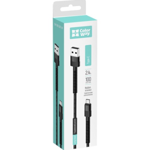 Дата кабель USB 2.0 AM to Type-C 1.0m 2.4А black ColorWay (CW-CBUC063-BK)
