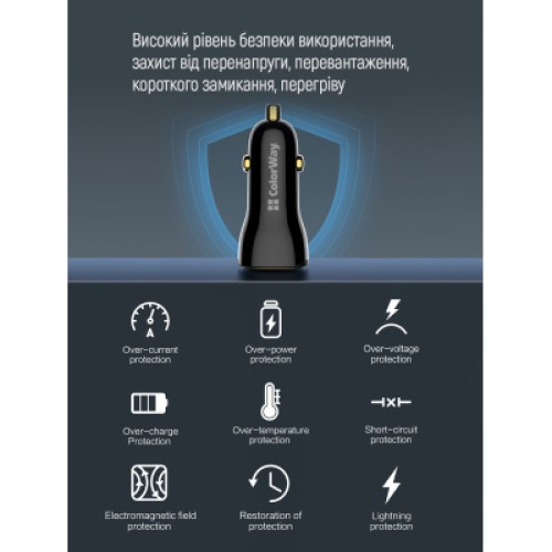 Зарядное устройство ColorWay PowerDelivery PPS USB (USB-A + USB-C) (60W) Black (CW-CHA046PD-BK)