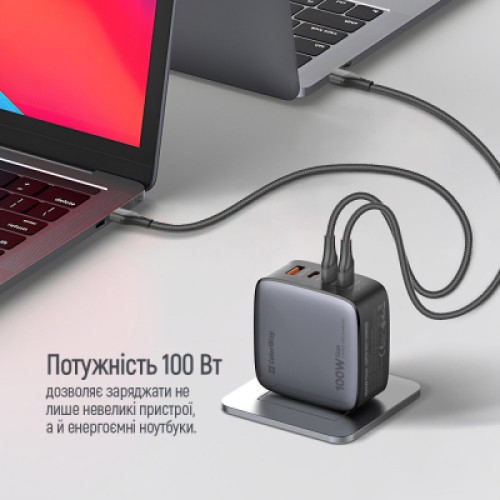 Зарядное устройство ColorWay Power Delivery GaN (USB-A + 3USB TYPE-C) (100W) (CW-CHS047PD-BK)