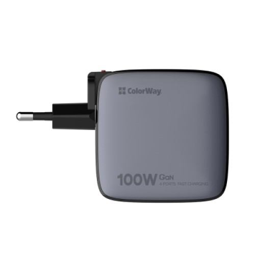 Зарядное устройство ColorWay Power Delivery GaN (USB-A + 3USB TYPE-C) (100W) (CW-CHS047PD-BK)