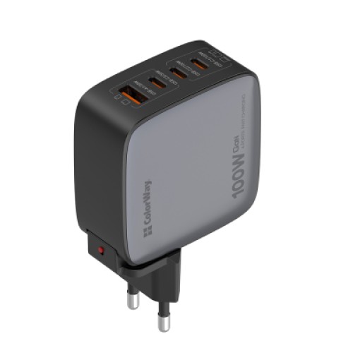Зарядное устройство ColorWay Power Delivery GaN (USB-A + 3USB TYPE-C) (100W) (CW-CHS047PD-BK)