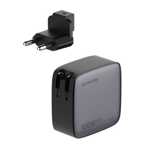 Зарядное устройство ColorWay Power Delivery GaN (USB-A + 3USB TYPE-C) (100W) (CW-CHS047PD-BK)