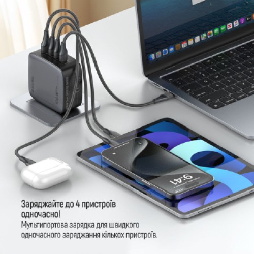 Зарядное устройство ColorWay Power Delivery GaN (USB-A + 3USB TYPE-C) (100W) (CW-CHS047PD-BK)