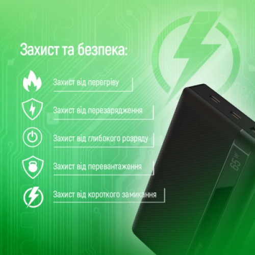 Батарея универсальная ColorWay 20 000 mAh PD/65W, QC/3.0, black (CW-PB200LPA3BK-PDD)