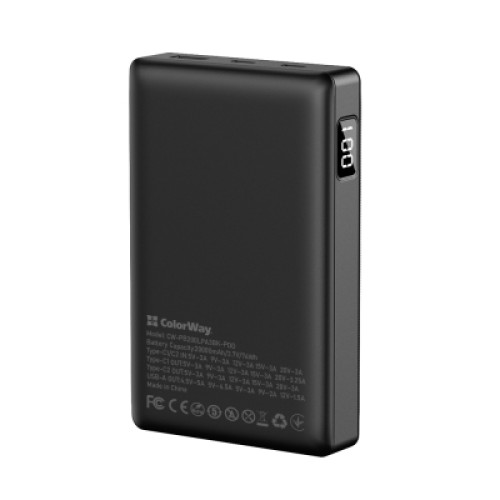 Батарея универсальная ColorWay 20 000 mAh PD/65W, QC/3.0, black (CW-PB200LPA3BK-PDD)