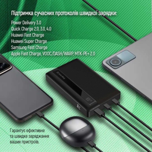Батарея универсальная ColorWay 20 000 mAh PD/65W, QC/3.0, black (CW-PB200LPA3BK-PDD)