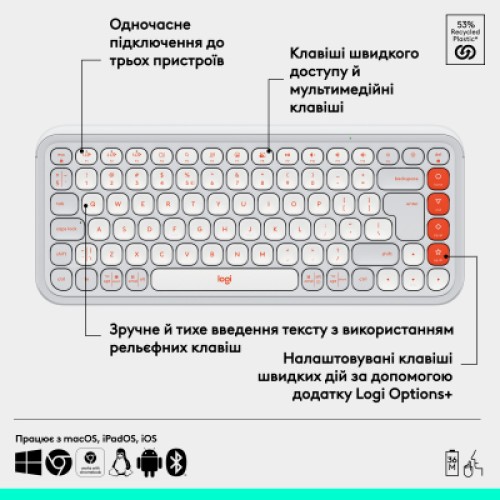 Клавиатура Logitech POP Icon Keys Bluetooth UA Off-White (920-013072)