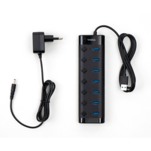 Концентратор Vinga USB3.0 to 7*USB3.0 1m cable with Switch and Power Adapter (VHA3A7B)
