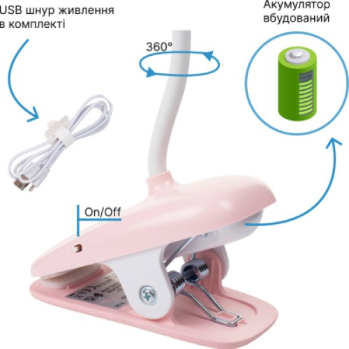 Настольная лампа Philips Donutclip 3Вт 4000K 1200мАг USB-A рожевий (929003179607)