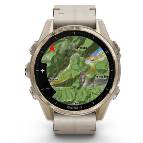 Смарт-часы Garmin fenix 8 43mm, AMOLED, Saph, SftGldSS/FogGryLeatherBnd, Excl, GPS (010-02903-40)