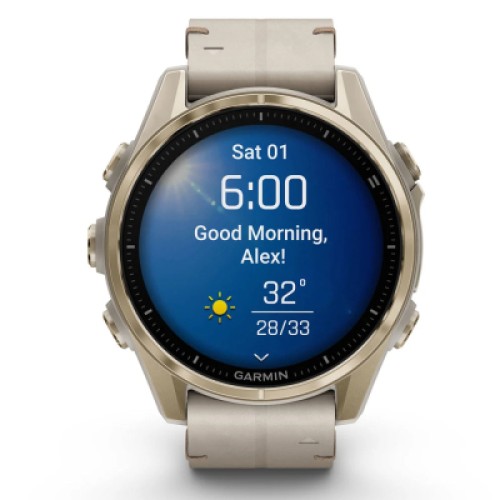 Смарт-часы Garmin fenix 8 43mm, AMOLED, Saph, SftGldSS/FogGryLeatherBnd, Excl, GPS (010-02903-40)