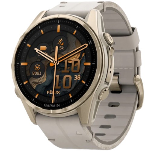 Смарт-часы Garmin fenix 8 43mm, AMOLED, Saph, SftGldSS/FogGryLeatherBnd, Excl, GPS (010-02903-40)