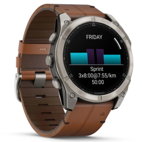 Смарт-часы Garmin fenix 8 51mm,AMOLED,Sapphire, Bare Ti, Blk/Chsnt Lthr (010-02905-40)