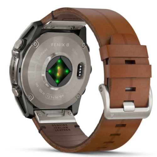 Смарт-часы Garmin fenix 8 51mm,AMOLED,Sapphire, Bare Ti, Blk/Chsnt Lthr (010-02905-40)