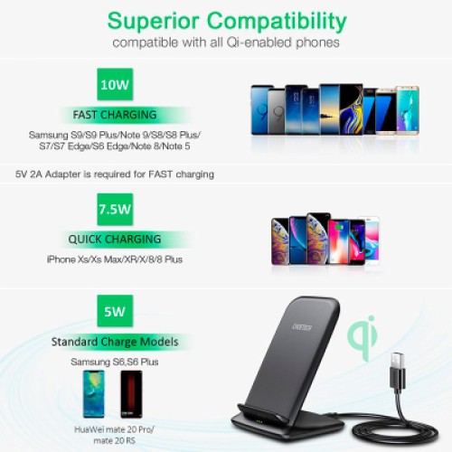 Зарядное устройство Choetech 15W Fast Wireless Charging Stand 2coils black (T555-F-BK)