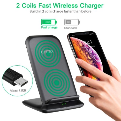 Зарядное устройство Choetech 15W Fast Wireless Charging Stand 2coils black (T555-F-BK)