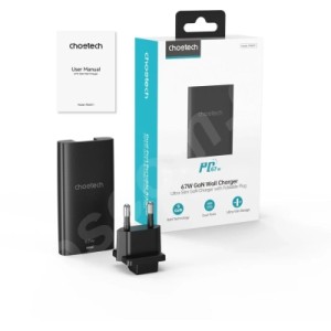 Зарядное устройство Choetech 2xUSB 65W GaN (USB-C+USB-A) Ultra thin (PD6011-EU-BK)