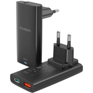 Зарядное устройство Choetech 2xUSB 65W GaN (USB-C+USB-A) Ultra thin (PD6011-EU-BK)