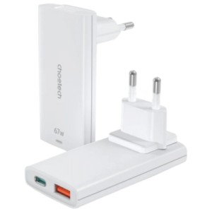 Зарядное устройство Choetech 2xUSB 65W GaN (USB-C+USB-A) Ultra thin (PD6011-EU-WH)