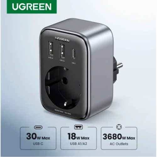 Зарядное устройство Ugreen 3xUSB 30W Outlet Extender (2хUSB-A+USB-C) CD314 (90613)