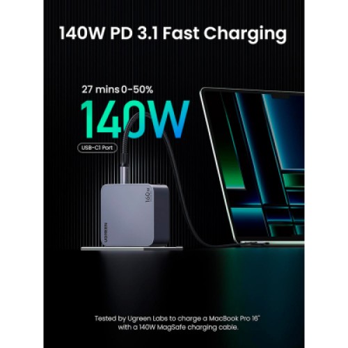 Зарядное устройство Ugreen 4xUSB 160W (3xUSB-C + USB-A) Gan Nexode Pro X763 (25877)