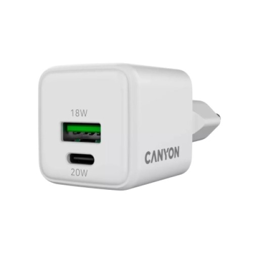 Зарядное устройство Canyon CU20AC GaN 20W 1xPD 1xQC EU White (CNS-CUW20AC)