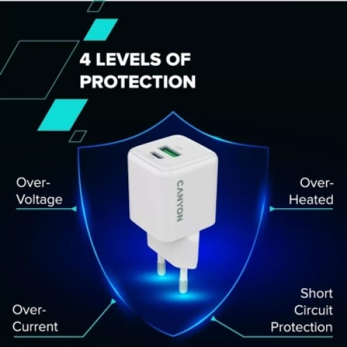 Зарядное устройство Canyon CU20AC GaN 20W 1xPD 1xQC EU White (CNS-CUW20AC)