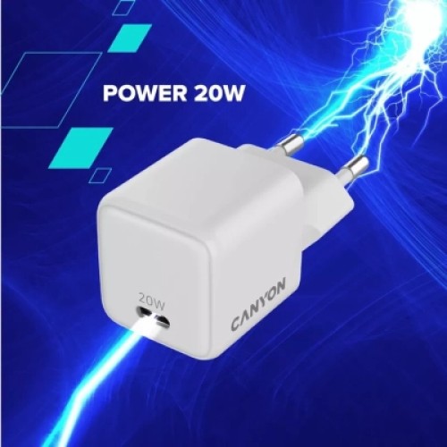 Зарядное устройство Canyon CU20C GaN 20W 1xPD EU White (CNS-CUW20C)