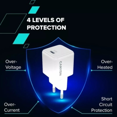 Зарядное устройство Canyon CU20C GaN 20W 1xPD EU White (CNS-CUW20C)