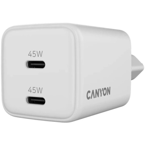 Зарядное устройство Canyon CU45CC GaN 45W 2xPD EU White (CNS-CUW45CC)