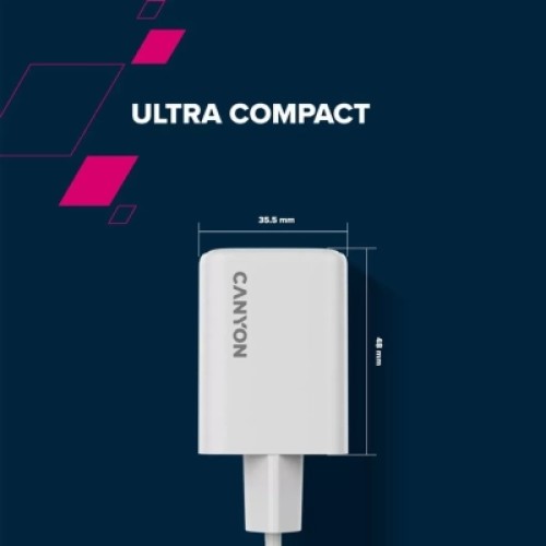 Зарядное устройство Canyon CU45CC GaN 45W 2xPD EU White (CNS-CUW45CC)