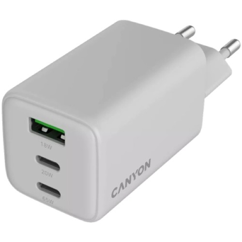 Зарядное устройство Canyon CU65ACC GaN 65W 2xPD 1xQC EU White (CNS-CUW65ACC)