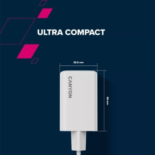 Зарядное устройство Canyon CU65ACC GaN 65W 2xPD 1xQC EU White (CNS-CUW65ACC)
