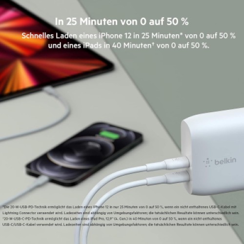 Зарядное устройство Belkin 40W 2хUSB-С PD white (WCB006VFWH)