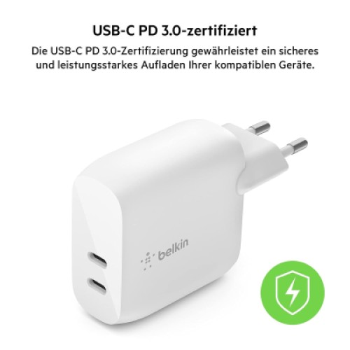 Зарядное устройство Belkin 40W 2хUSB-С PD white (WCB006VFWH)
