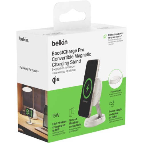 Зарядное устройство Belkin 15W Magnetic Stand Qi2 20W adapter USB-C white (WIA008VFWH)