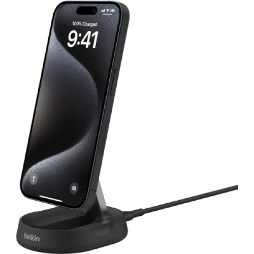 Зарядное устройство Belkin 15W Magnetic Stand Qi2 20W adapter USB-C black (WIA008VFBK)