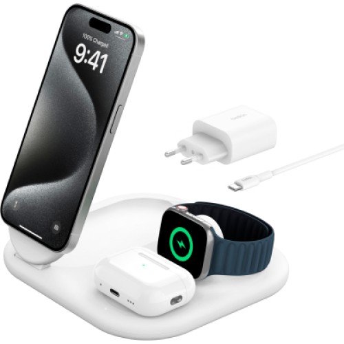 Зарядное устройство Belkin 3in1 Magnetic Foldable iPhone/Watch/AirPods Qi2 15W white (WIZ029VFWH)