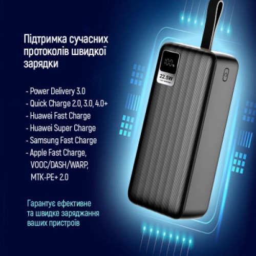 Батарея универсальная ColorWay 30 000 mAh PD/18W, QC3.0/22.5, Digital Display, Black (CW-PB300LPC5BK-PDD)