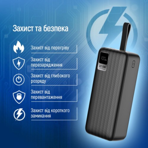 Батарея универсальная ColorWay 30 000 mAh PD/18W, QC3.0/22.5, Digital Display, Black (CW-PB300LPC5BK-PDD)