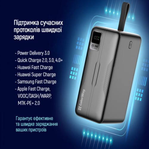 Батарея универсальная ColorWay 50 000 mAh PD/18W, QC3.0/22.5, Digital Display, Black (CW-PB500LPC5BK-PDD)