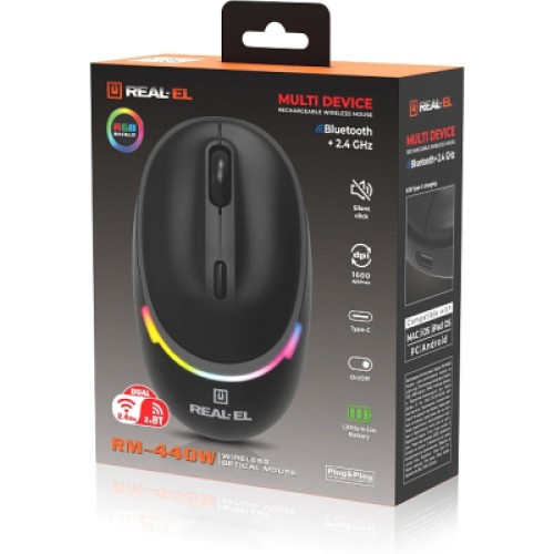 Мышка REAL-EL RM-440W Wireless/Bluetooth Black (EL123200045)