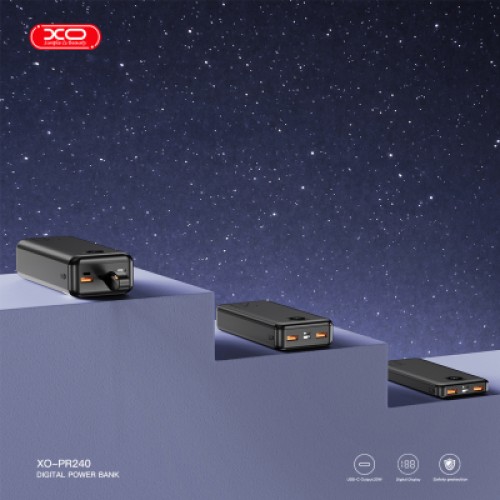 Батарея универсальная XO 30000mAh, PD/20W, QC/22.5W, with light, black (PR240_Black)