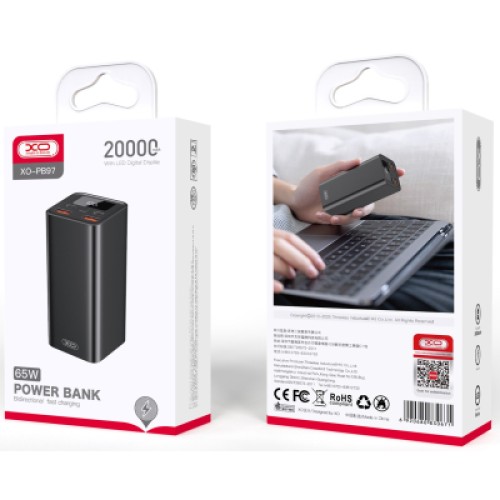 Батарея универсальная XO 20000mAh, PD/65W for laptop, QC/22.5W, black (PB97_Black)