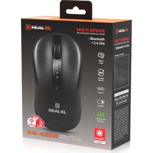 Мышка REAL-EL RM-450W Wireless/Bluetooth Black/Gray (EL123200046)