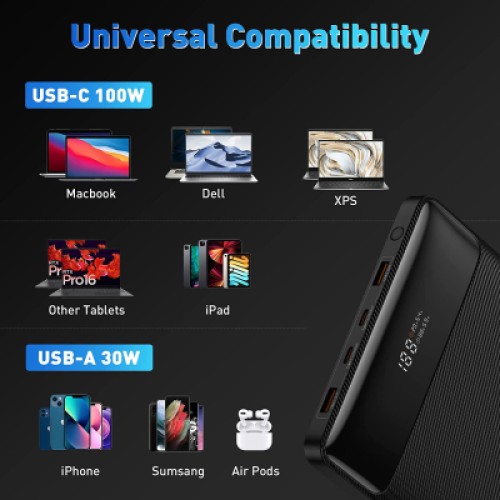 Батарея универсальная Baseus Blade Digital Display 20000mAh PD/100W, Black (PPDGL-01, PPBLD100-S) (PPBL000201)