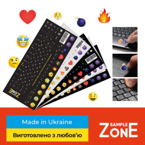 Наклейка на клавиатуру SampleZone непрозрачная чорная, бело-желтая (SZ-BK-YS)